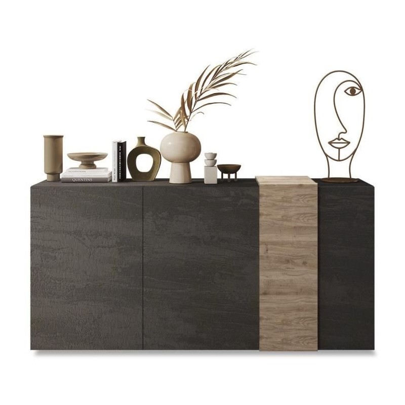 Buffet - VENEZIA - 3 portes - Gris titan mat - Chene Cadiz - 181 x 44 Buffet - VENEZIA - 3 portes - Gris titan mat - Chene Cadiz - 181 x 44