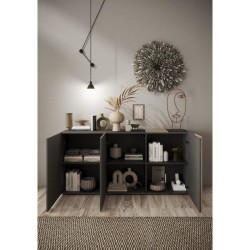 Buffet - VENEZIA - 3 portes - Gris titan mat - Chene Cadiz - 181 x 44