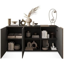 Buffet - VENEZIA - 3 portes - Gris titan mat - Chene Cadiz - 181 x 44