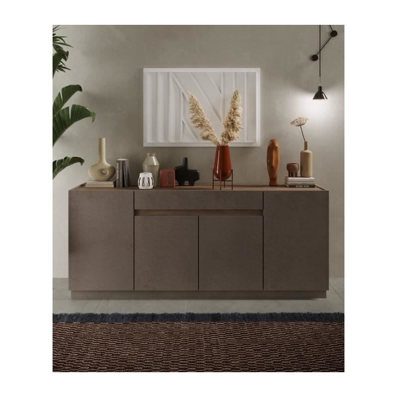 Buffet haut FIRENZE - Bronze et Chene Mercure - 4 portes + 1 tiroir -