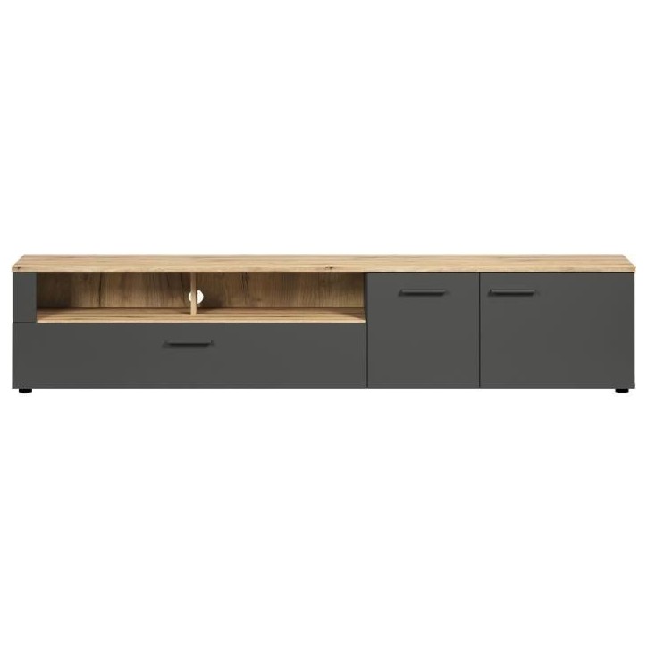 Meuble TV - Esteban - Urbain - En panneaux de particules - Chene blond / gris anthracite mat - 210 x 43 x 41 cm - Trendteam