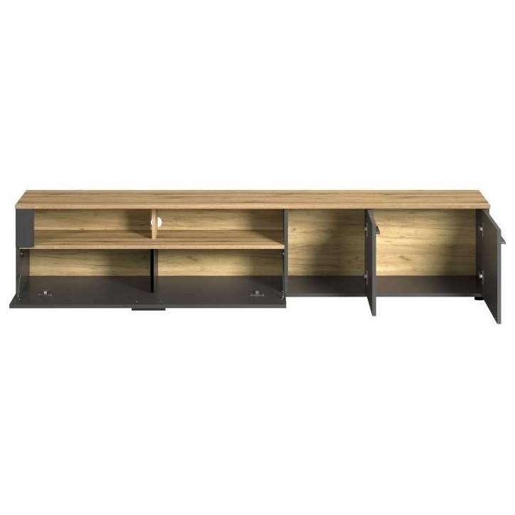 Meuble TV - Esteban - Urbain - En panneaux de particules - Chene blond / gris anthracite mat - 210 x 43 x 41 cm - Trendteam