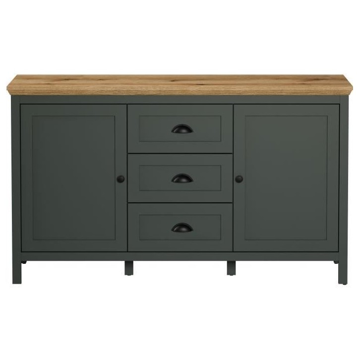 Buffet - Stanton - Vert profond / chene naturel - 2 portes - 3 tiroirs - 146cm x 45cm x 86cm Buffet - Stanton - Vert profond / chene naturel - 2 portes - 3 tiroirs - 146cm x 45cm x 86cm