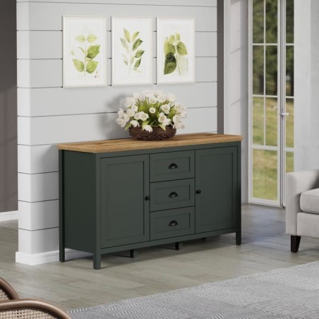 Buffet - Stanton - Vert profond / chene naturel - 2 portes - 3 tiroirs - 146cm x 45cm x 86cm