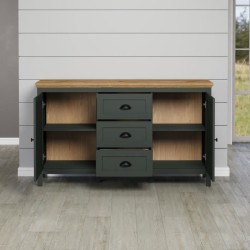 Buffet - Stanton - Vert profond / chene naturel - 2 portes - 3 tiroirs