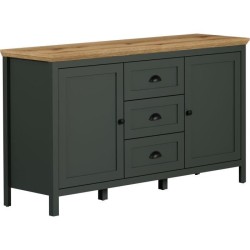 Buffet - Stanton - Vert profond / chene naturel - 2 portes - 3 tiroirs