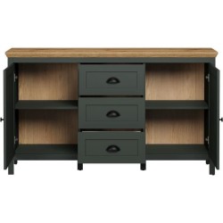 Buffet - Stanton - Vert profond / chene naturel - 2 portes - 3 tiroirs