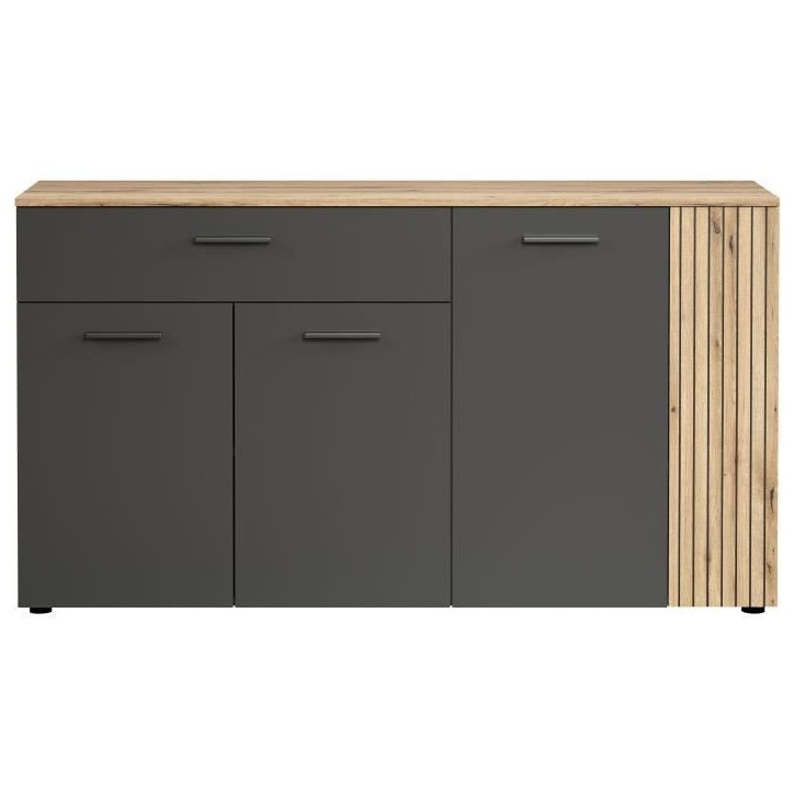 Bahut - Esteban - En panneaux de particules - Chene blond / gris anthracite - 3 portes - 1 tiroir - Scandinave - Trendteam