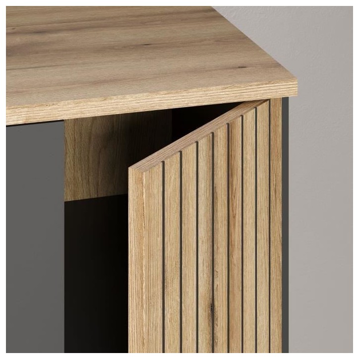 Bahut - Esteban - En panneaux de particules - Chene blond / gris anthracite - 3 portes - 1 tiroir - Scandinave - Trendteam
