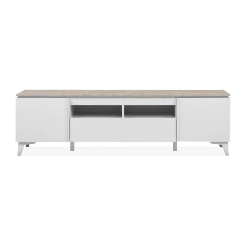 Meuble TV Bertrix 56A - Décor travertin / blanc - Panneaux de particu Meuble TV Bertrix 56A - Décor travertin / blanc - Panneaux de particu