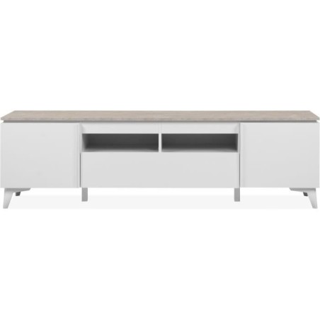 Meuble TV Bertrix 56A - Décor travertin / blanc - Panneaux de particu