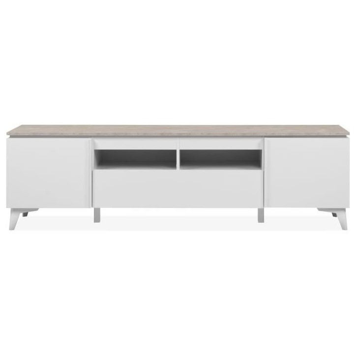 Meuble TV Bertrix 56A - Décor travertin / blanc - Panneaux de particules - 177 x 51,5 x 40 cm