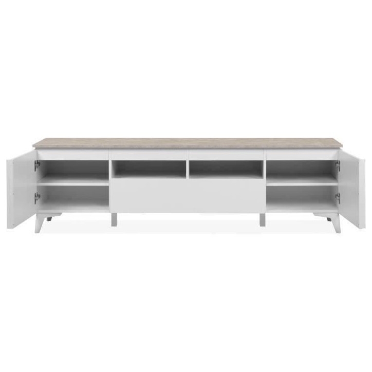 Meuble TV Bertrix 56A - Décor travertin / blanc - Panneaux de particules - 177 x 51,5 x 40 cm