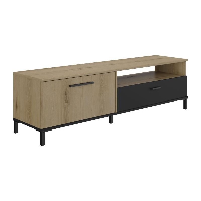 Banc TV - TRUST - Chene / Noir - 2 portes - 1 tiroir - 140 x 40 x 47 c Banc TV - TRUST - Chene / Noir - 2 portes - 1 tiroir - 140 x 40 x 47 c