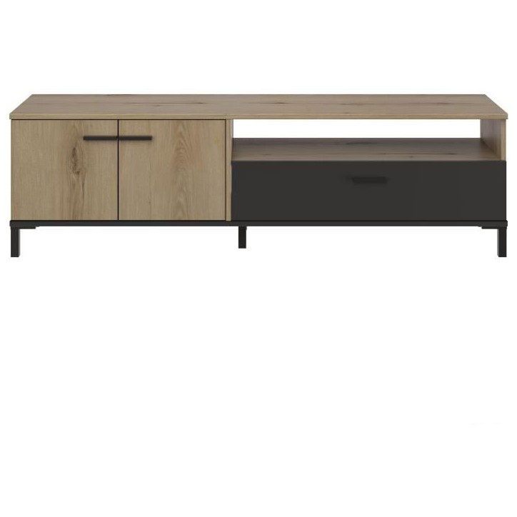 Banc TV - TRUST - Chene / Noir - 2 portes - 1 tiroir - 140 x 40 x 47 cm - GAMI
