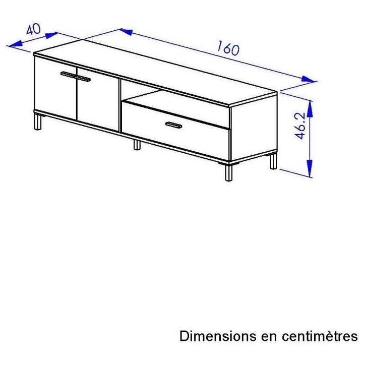 Banc TV - TRUST - Chene / Noir - 2 portes - 1 tiroir - 140 x 40 x 47 cm - GAMI