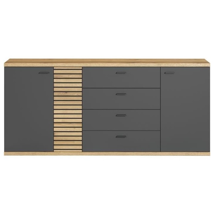 Buffet - Norris - En panneaux de particules - Chene blond / gris anthracite - 3 portes - 3 tiroirs - Contemporain - Trendteam