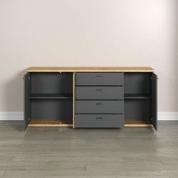 Buffet - Norris - En panneaux de particules - Chene blond / gris anthr