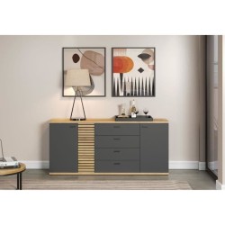 Buffet - Norris - En panneaux de particules - Chene blond / gris anthr