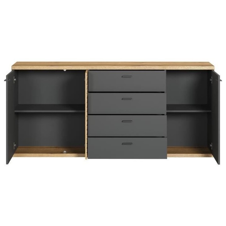 Buffet - Norris - En panneaux de particules - Chene blond / gris anthracite - 3 portes - 3 tiroirs - Contemporain - Trendteam