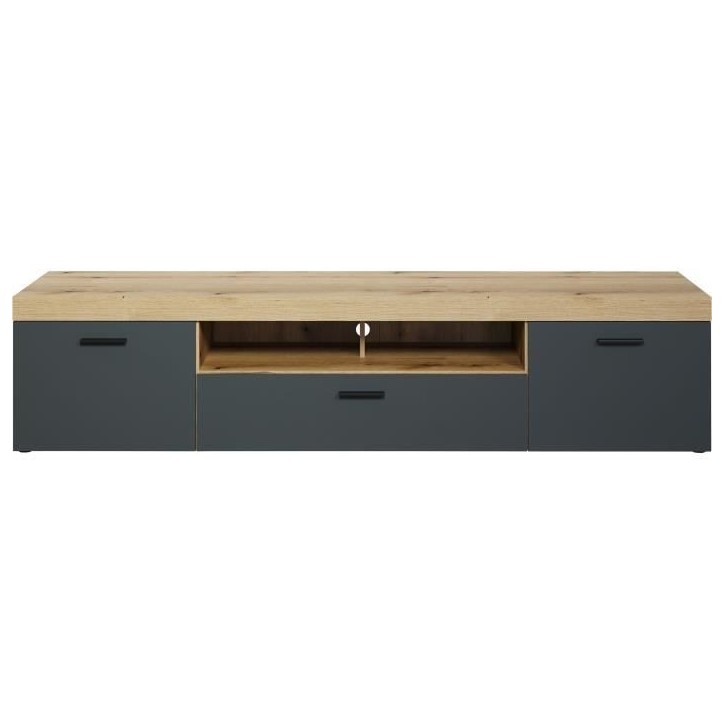 Meuble TV - Tyler - Urbain - En panneaux de particules - Gris anthracite mat / chene miel - 230 x 52 x 52 cm - Trendteam