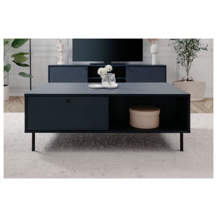 Table basse - CARACAS 55A - Bleu marine - 2 tiroirs, 2 niches - 110 x 40 x 60 cm
