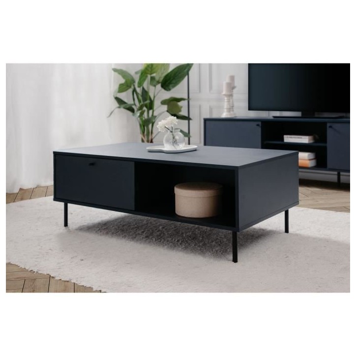 Table basse - CARACAS 55A - Bleu marine - 2 tiroirs, 2 niches - 110 x 40 x 60 cm