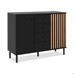 Buffet - MONZA 01B - Noir / Chene artisan - 2 portes - 4 tiroirs - 118