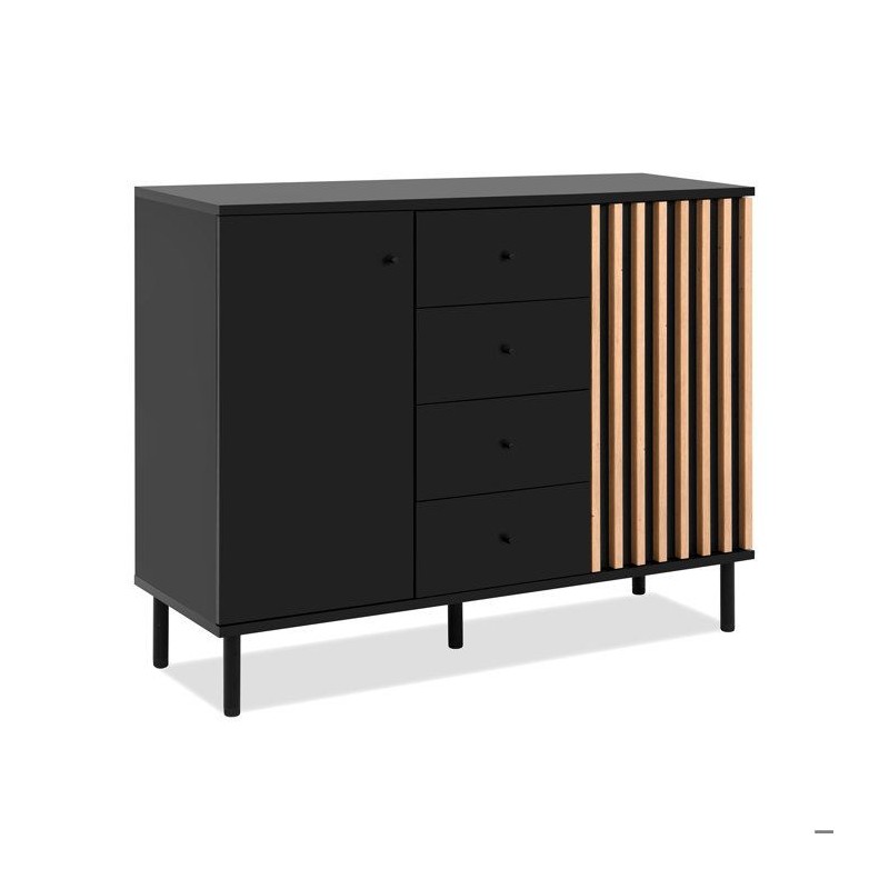 Buffet - MONZA 01B - Noir / Chene artisan - 2 portes - 4 tiroirs - 118 Buffet - MONZA 01B - Noir / Chene artisan - 2 portes - 4 tiroirs - 118