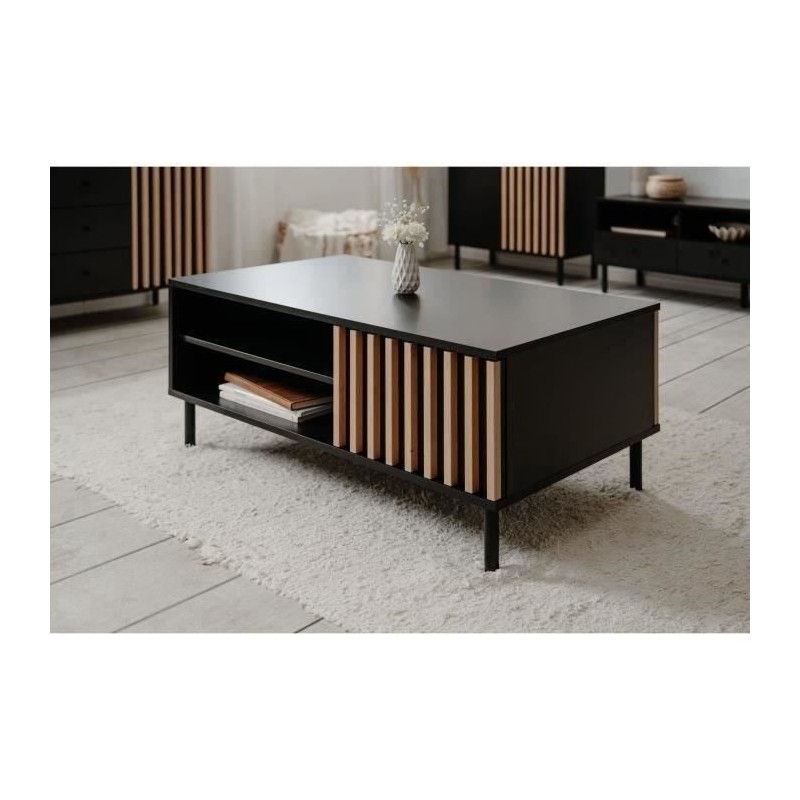 Table basse - MONZA 55A - Noir / Chene artisan - 1 porte, 2 niches - 1 Table basse - MONZA 55A - Noir / Chene artisan - 1 porte, 2 niches - 1