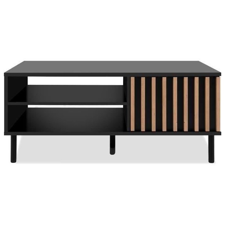 Table basse - MONZA 55A - Noir / Chene artisan - 1 porte, 2 niches - 110,5 x 47 x 67 cm