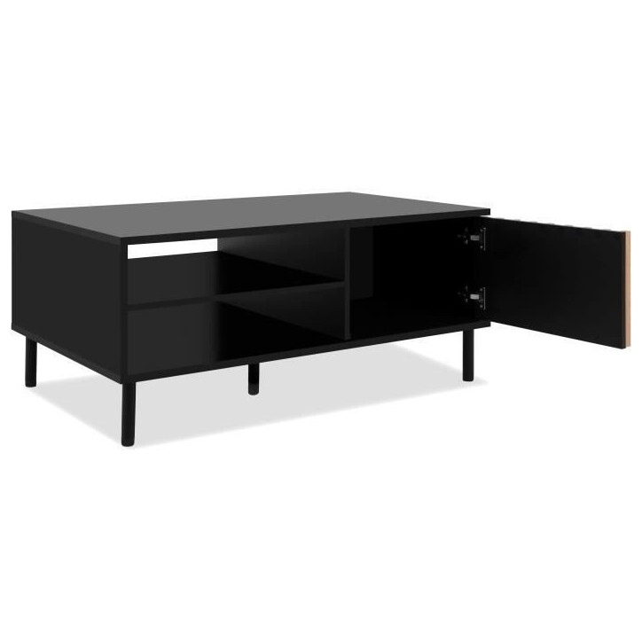 Table basse - MONZA 55A - Noir / Chene artisan - 1 porte, 2 niches - 110,5 x 47 x 67 cm