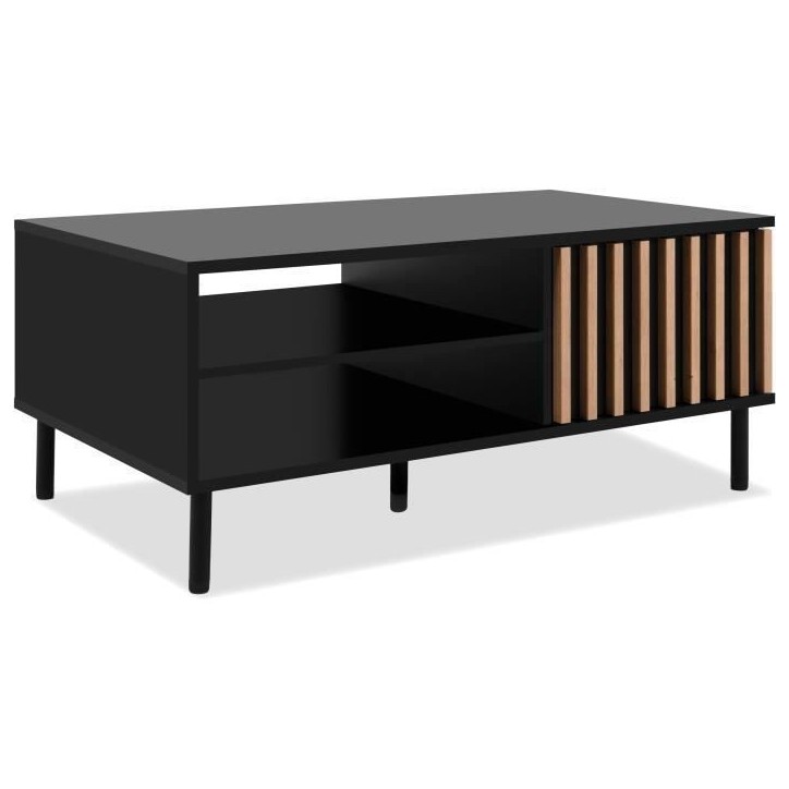 Table basse - MONZA 55A - Noir / Chene artisan - 1 porte, 2 niches - 110,5 x 47 x 67 cm
