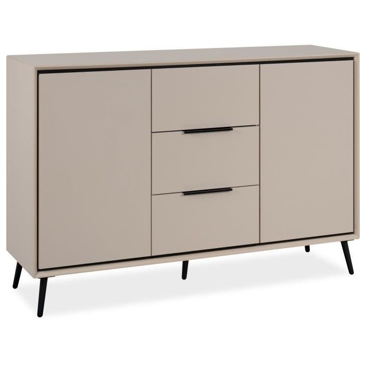 Buffet - ARONA 01B - Beige / Noir - 2 portes, 3 tiroirs - 135 x 90 x 38 cm