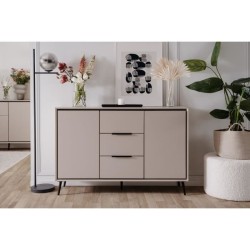 Buffet - ARONA 01B - Beige / Noir - 2 portes, 3 tiroirs - 135 x 90 x 3