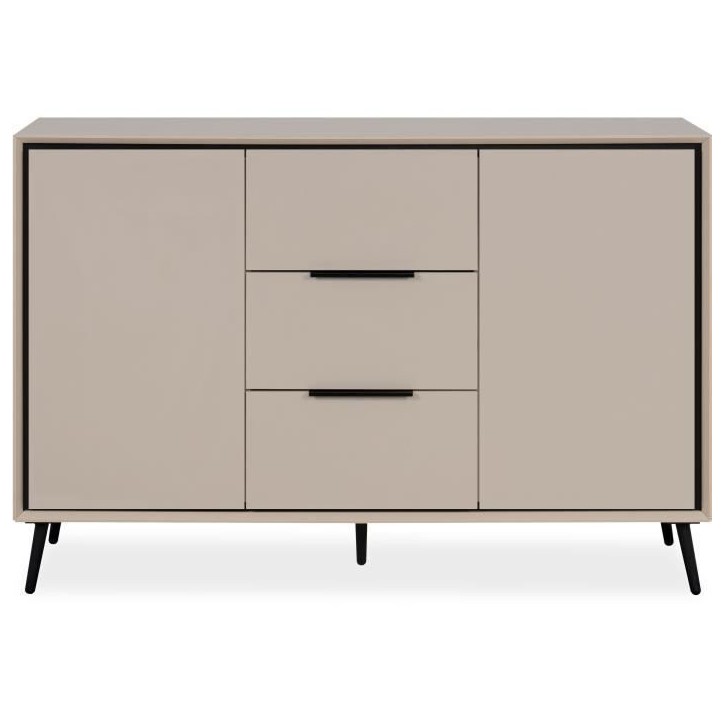 Buffet - ARONA 01B - Beige / Noir - 2 portes, 3 tiroirs - 135 x 90 x 38 cm