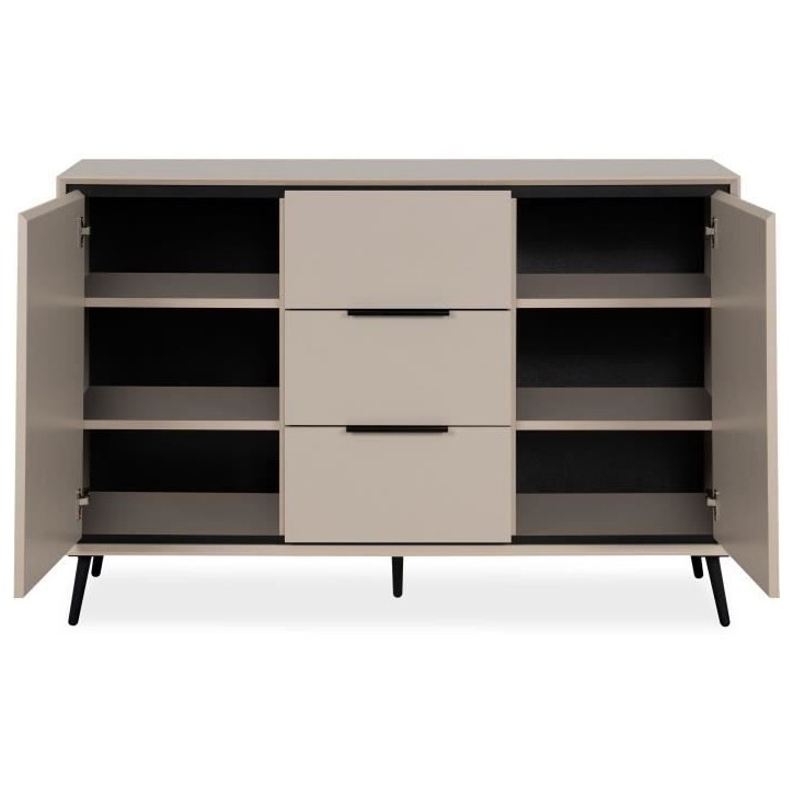 Buffet - ARONA 01B - Beige / Noir - 2 portes, 3 tiroirs - 135 x 90 x 38 cm