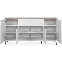 Buffet - ARONA 51B - Blanc / Chene artisan - 4 portes, 1 tiroir - 175