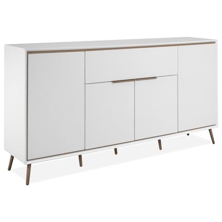 Buffet - ARONA 51B - Blanc / Chene artisan - 4 portes, 1 tiroir - 175 x 90 x 38 cm