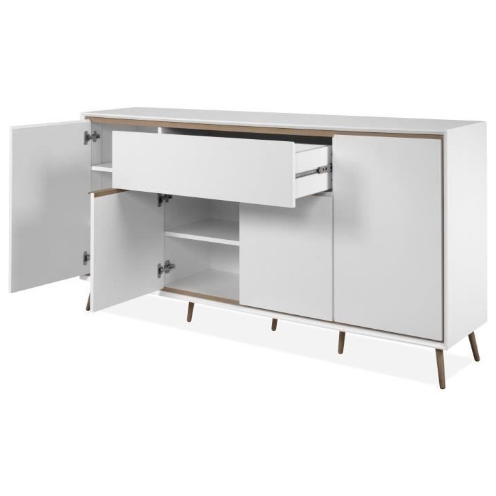 Buffet - ARONA 51B - Blanc / Chene artisan - 4 portes, 1 tiroir - 175 x 90 x 38 cm