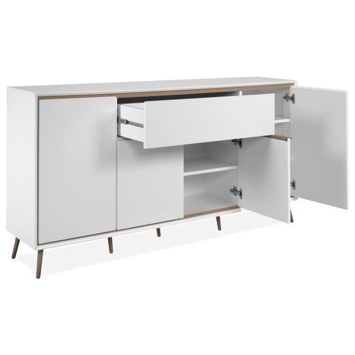 Buffet - ARONA 51B - Blanc / Chene artisan - 4 portes, 1 tiroir - 175 x 90 x 38 cm