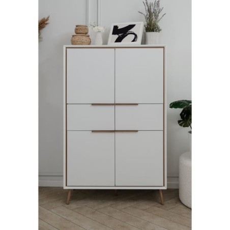 Buffet Haut - ARONA 53B - Blanc / Chene artisan - 4 portes, 2 tiroirs - 175 x 90 x 38 cm
