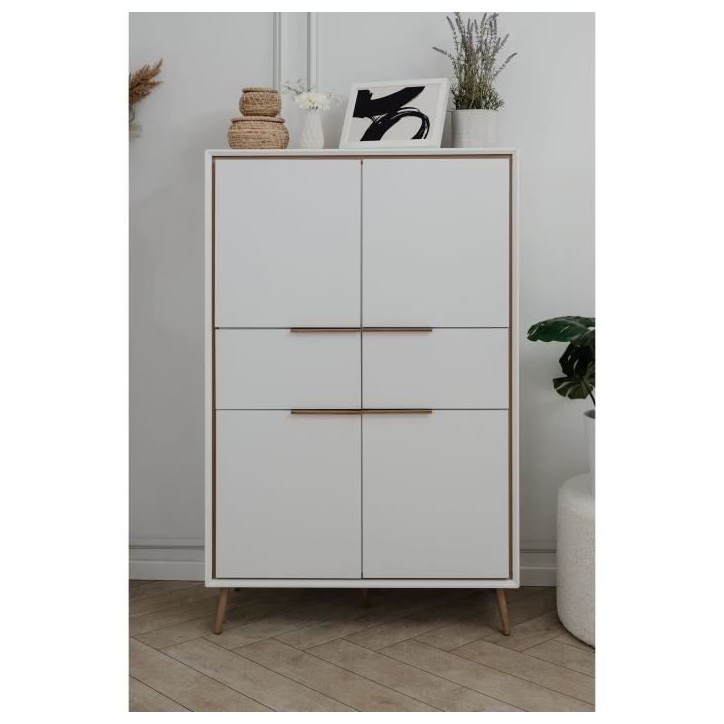 Buffet Haut - ARONA 53B - Blanc / Chene artisan - 4 portes, 2 tiroirs - 175 x 90 x 38 cm