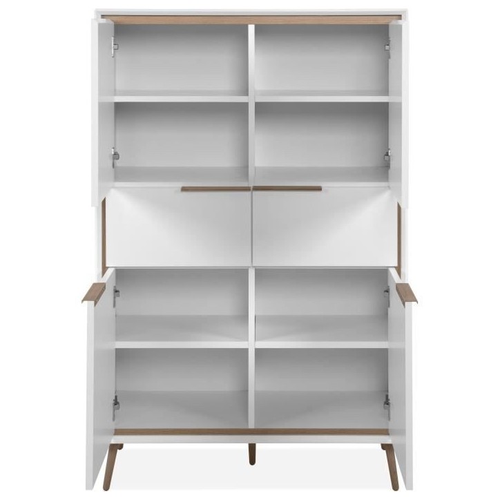 Buffet Haut - ARONA 53B - Blanc / Chene artisan - 4 portes, 2 tiroirs - 175 x 90 x 38 cm