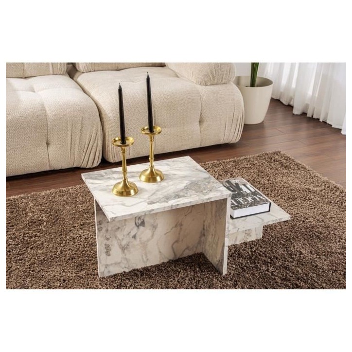 Table basse - HARMONY - Rectangulaire - Effet marbre Freesia - 80 x 40 x 40 cm