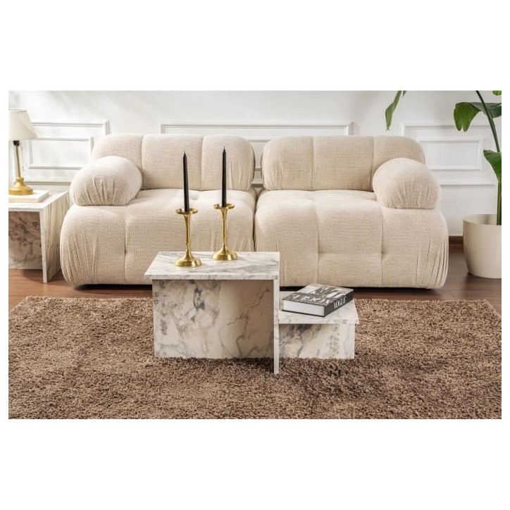 Table basse - HARMONY - Rectangulaire - Effet marbre Freesia - 80 x 40 x 40 cm