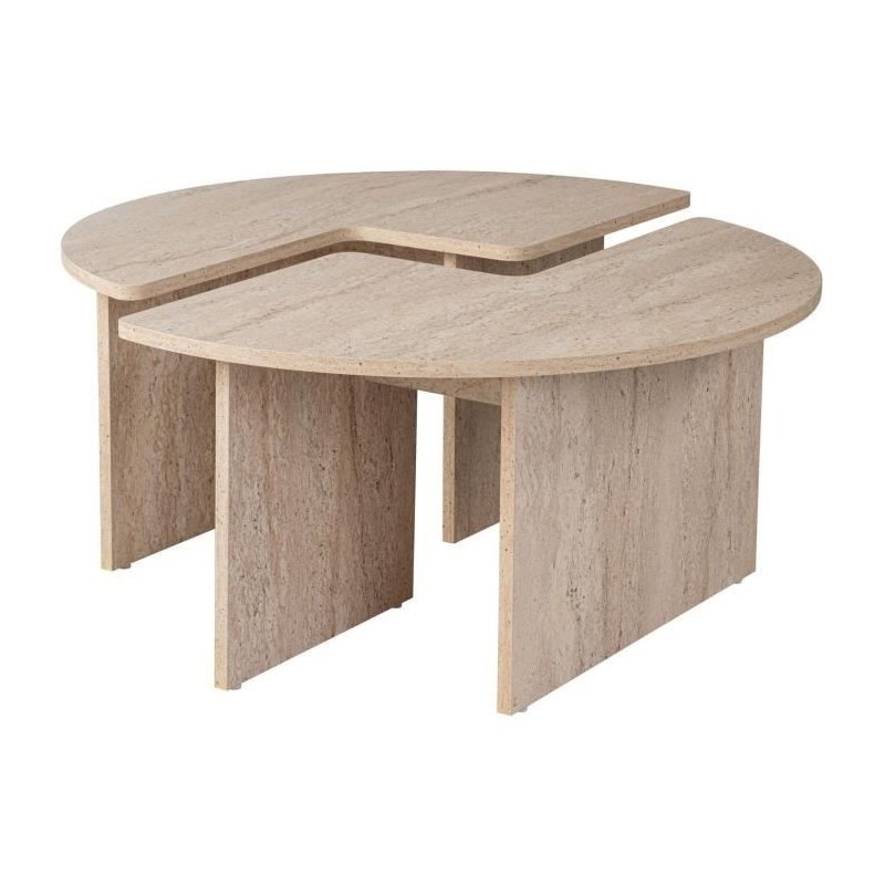 Table basse - MOIRA - Ronde - Effet marbre travertin - 90 x 90 x 41 cm
