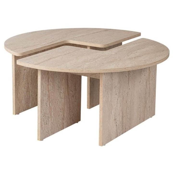 Table basse - MOIRA - Ronde - Effet marbre travertin - 90 x 90 x 41 cm Table basse - MOIRA - Ronde - Effet marbre travertin - 90 x 90 x 41 cm