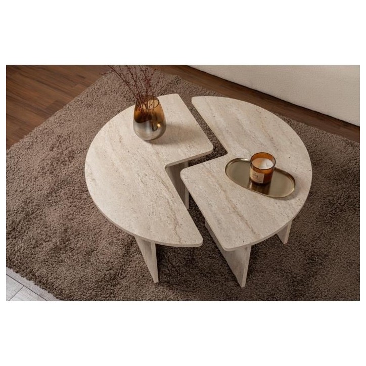 Table basse - MOIRA - Ronde - Effet marbre travertin - 90 x 90 x 41 cm Table basse - MOIRA - Ronde - Effet marbre travertin - 90 x 90 x 41 cm