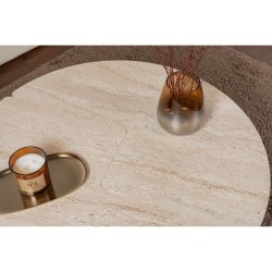 Table basse - MOIRA - Ronde - Effet marbre travertin - 90 x 90 x 41 cm